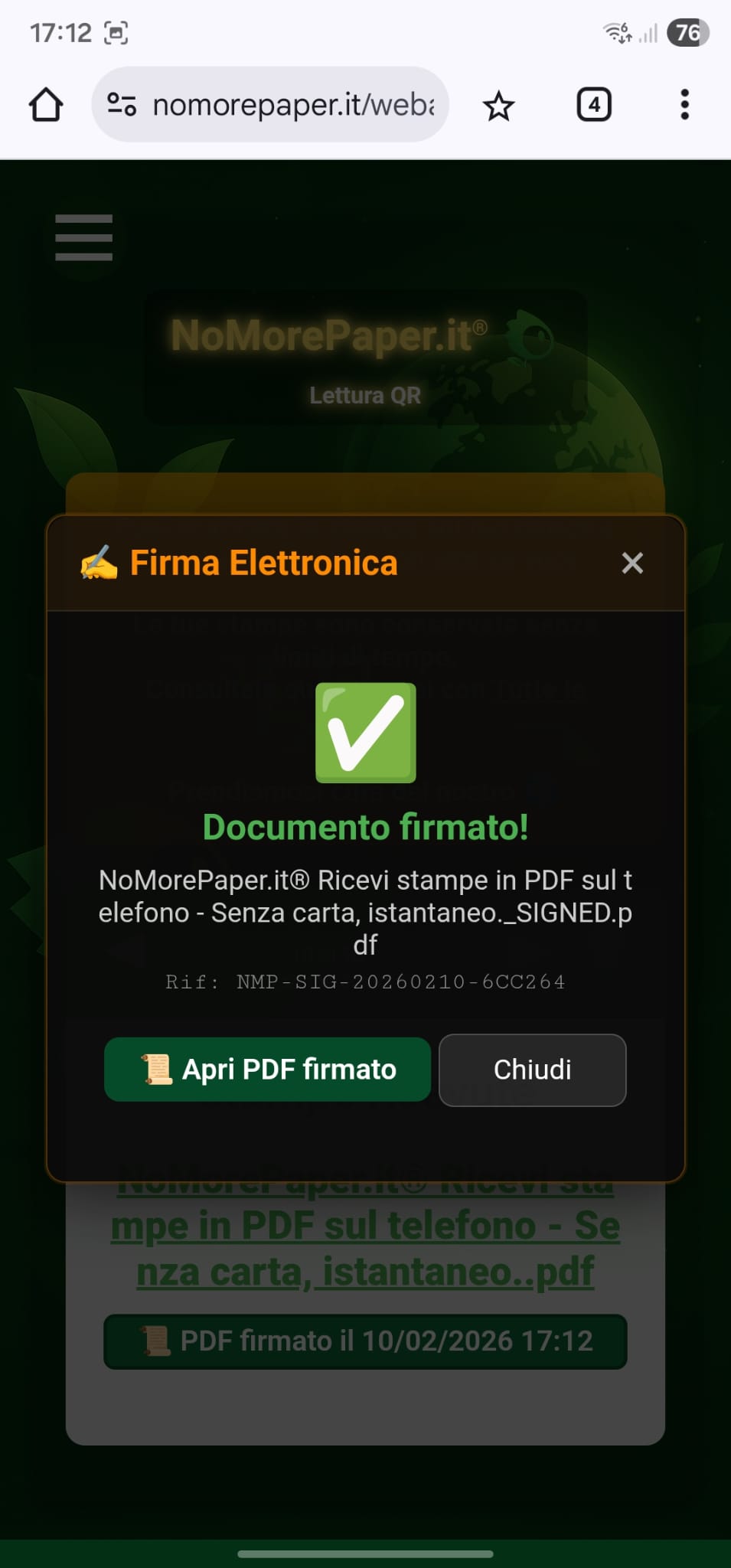 Documento firmato con successo