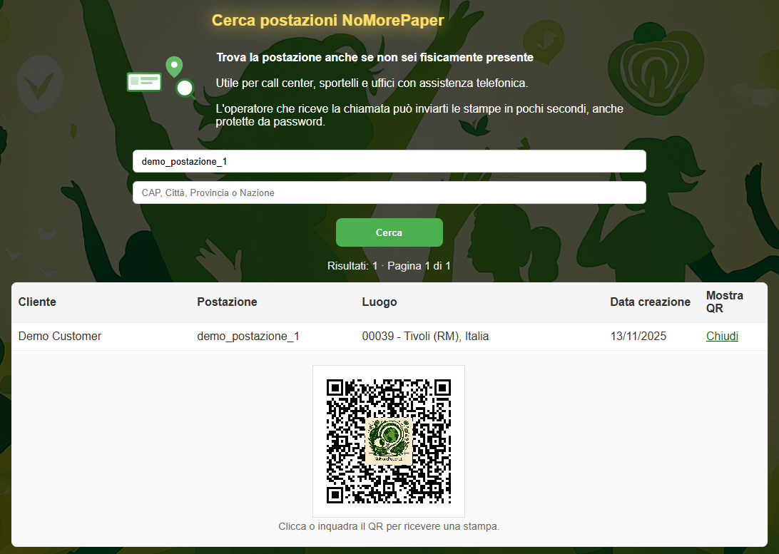 screenshot pagina di ricerca postazioni