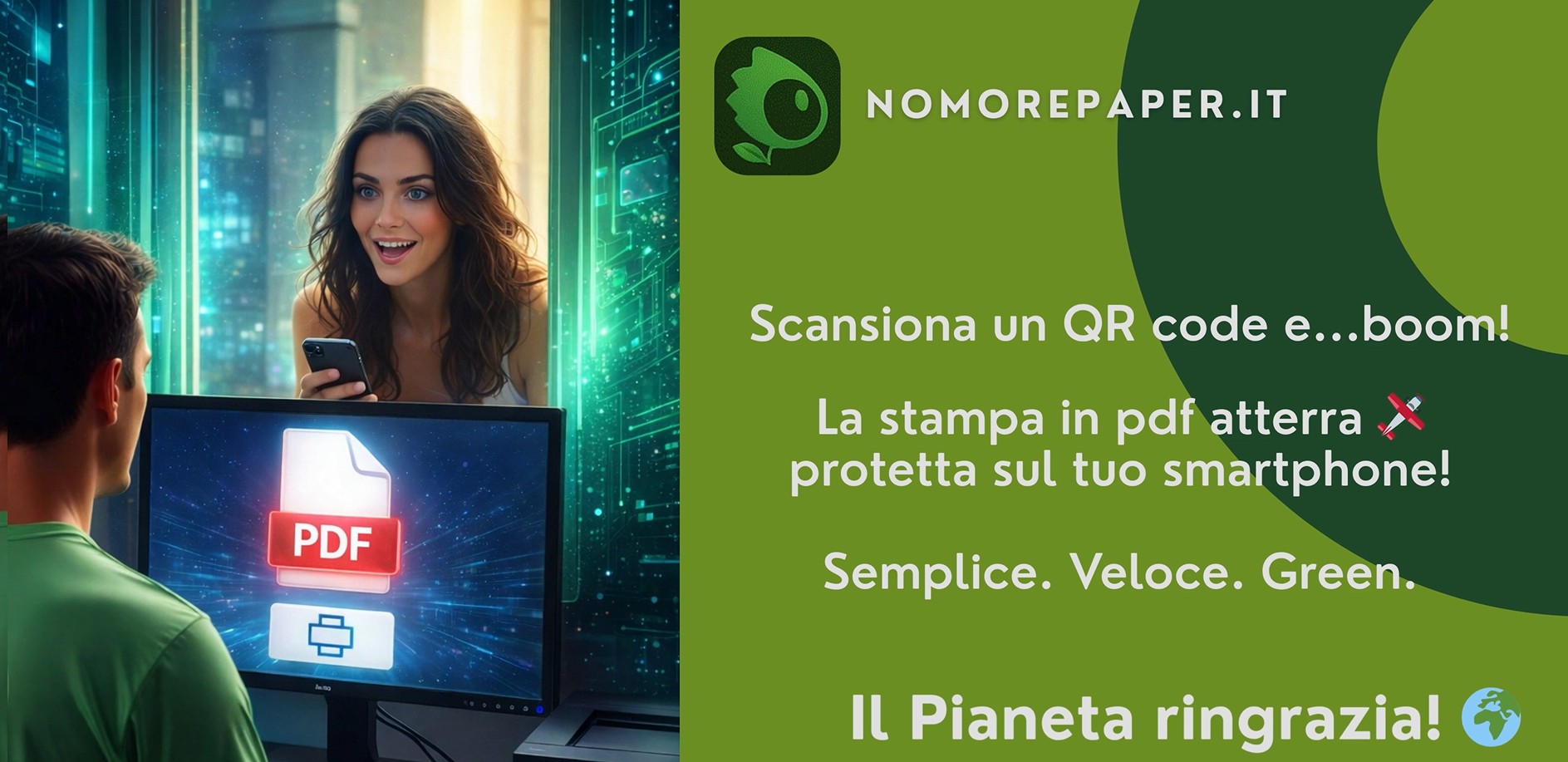 NoMorePaper — scansiona un QR code e ricevi la stampa in PDF, protetta, sul tuo smartphone